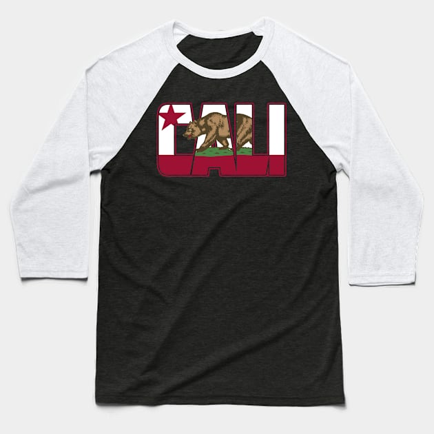 CALI Text with California Republic Flag and California Bear Baseball T-Shirt by EddieBalevo